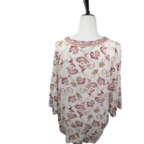 CJ Banks Red/Mustard Yellow Boho Tie Front 3/4 Sleeve Blouse Size X - Picture 4 of 5